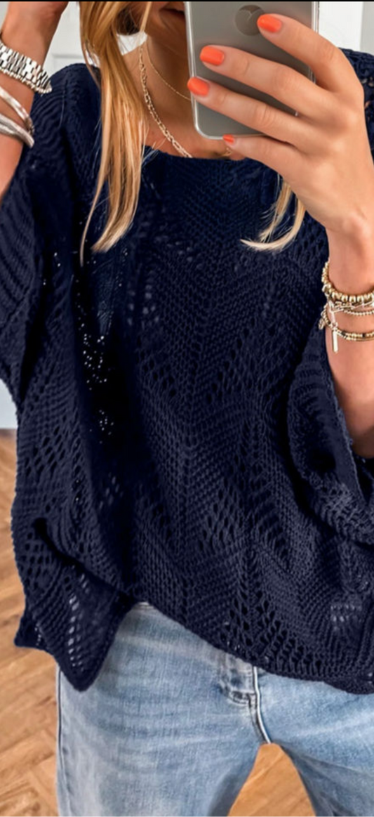 Never Blue Crochet Sweater