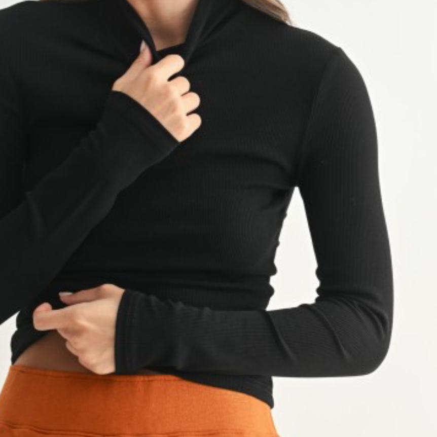 Black ribbed high neck top by MONO B
